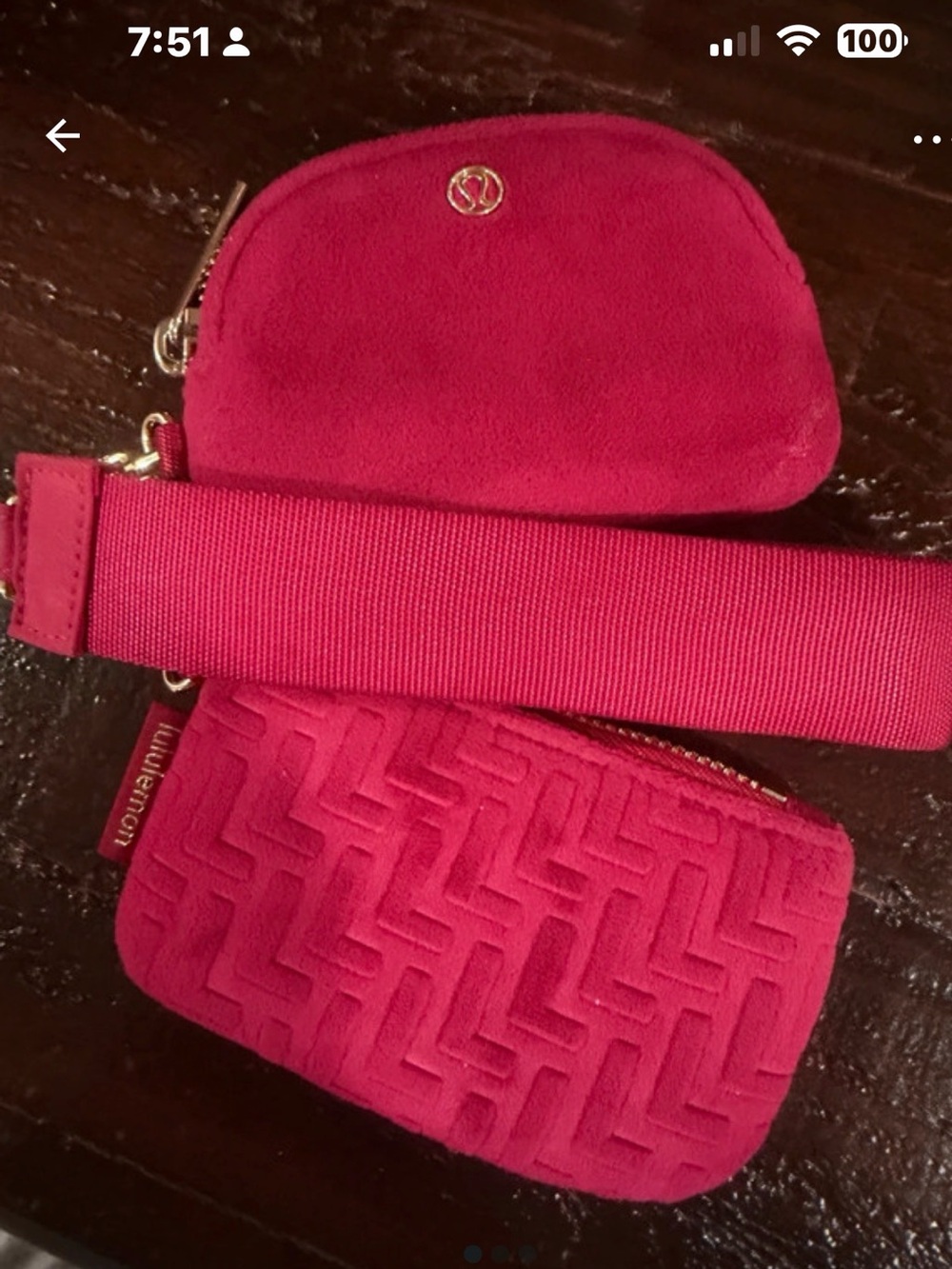 Lululemon Dual Pouch Wristlet L Monogram Velvet Berry Rumble